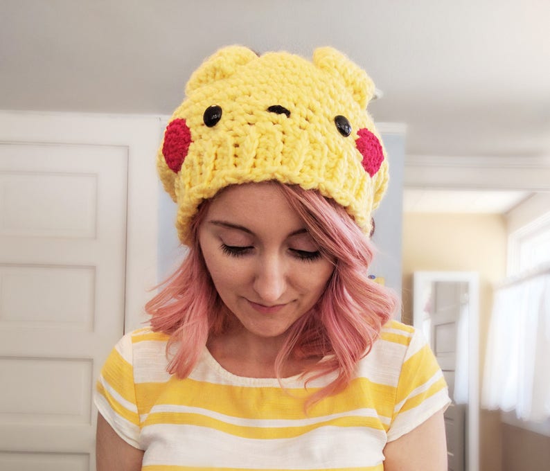 crochet pattern, pokemon crochet pattern, slouchy hat crochet pattern, pikachu hat, pokemon, crochet hat, pokemon hat, pokemon cosplay image 8