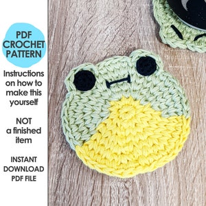 Froggy Coasters Crochet Pattern, Crochet Frog Mug Rug, Kawaii Adorable Froggie