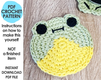 Froggy Coasters Crochet Pattern, Crochet Frog Mug Rug, Kawaii Adorable Froggie