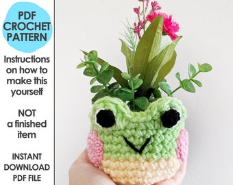 Froggy Mini Planter Crochet Pattern, Crochet Planter, Frog Planter