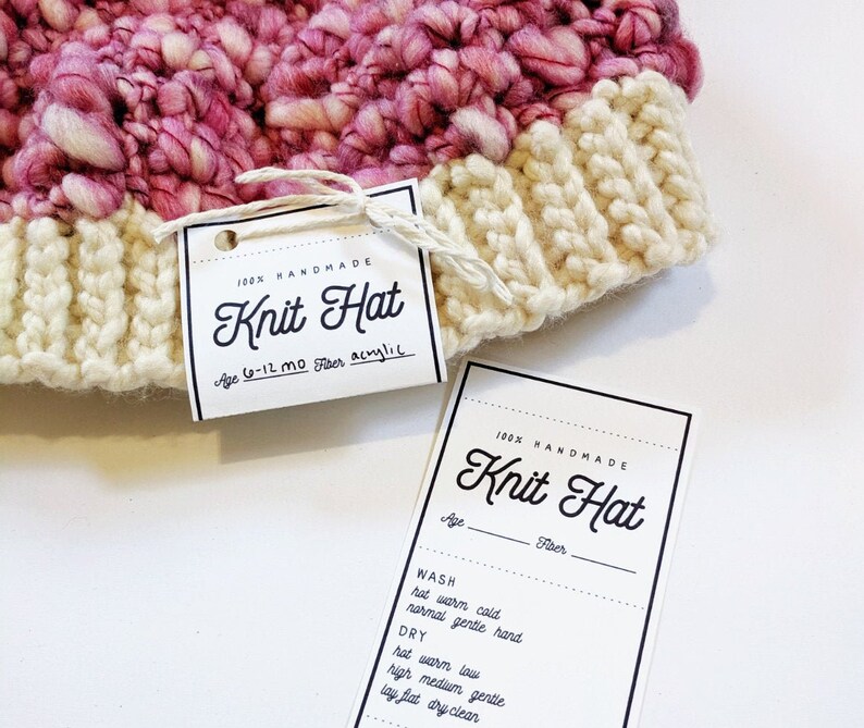 Printable knit hat tag handmade item tags care instructions Etsy