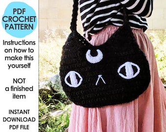 crochet bag pattern, moon cat bag, crochet purse pattern, sling bag, hobo bag