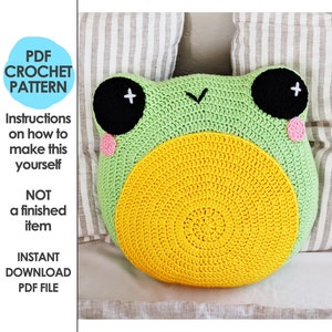 Froggy Pillow Crochet Pattern, Kawaii Throw Pillow, Froggie Home Decor