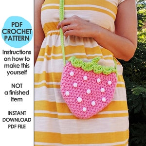 Strawberry Crossbody Bag Crochet Pattern, Pink Strawberry Bag image 1