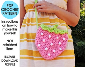 Strawberry Crossbody Bag Crochet Pattern, Pink Strawberry Bag