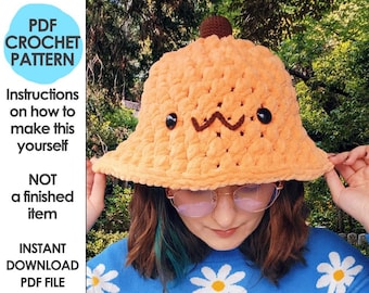 Kawaii Halloween Pumpkin Bucket Hat Crochet Pattern (PDF Pattern)