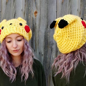 crochet pattern, pokemon crochet pattern, slouchy hat crochet pattern, pikachu hat, pokemon, crochet hat, pokemon hat, pokemon cosplay image 4