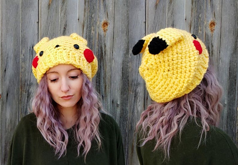 crochet pattern, pokemon crochet pattern, slouchy hat crochet pattern, pikachu hat, pokemon, crochet hat, pokemon hat, pokemon cosplay image 4