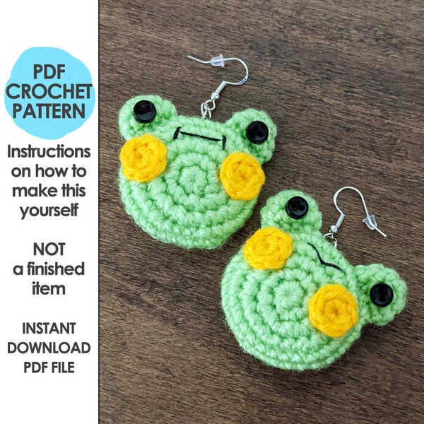 Froggy Earrings Crochet Pattern, crochet frog, crochet earrings, crochet jewelry, froggie