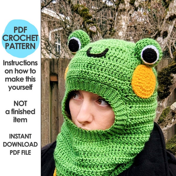 Froggy Balaclava Crochet Pattern, frog hat, crochet gift, crochet frog hat, mori girl, cottage core