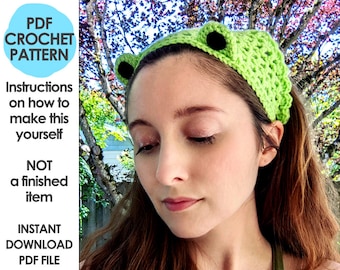 Froggy Bandana Crochet Pattern, Crochet Handkerchief, Froggy Kerchief Headband, Crochet Frog Accessory, Cottage Core