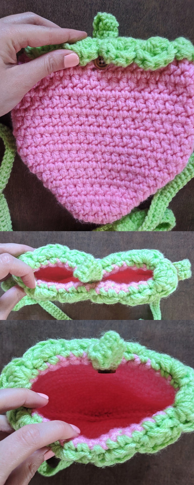 Strawberry Crossbody Bag Crochet Pattern, Pink Strawberry Bag image 9