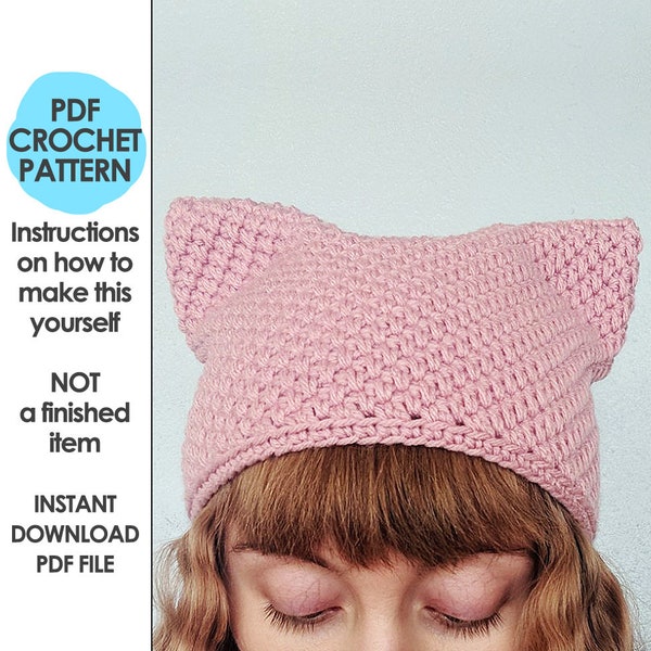 pink pussyhat crochet pattern, pussy hat beanie, crochet cat ears hat