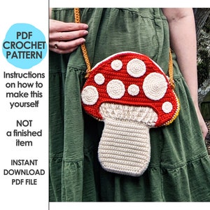 Crossbody Mushroom Bag Crochet Pattern, Toadstool, Crochet Purse, Mori Girl Kei, Cottage Core, Kawaii