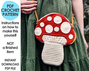 Crossbody Mushroom Bag Crochet Pattern, Toadstool, Crochet Purse, Mori Girl Kei, Cottage Core, Kawaii