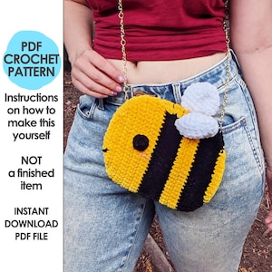 Crossbody Chonky Bee Bag Crochet Pattern, Bumblebee, Crochet Purse, Cottage Core, Kawaii