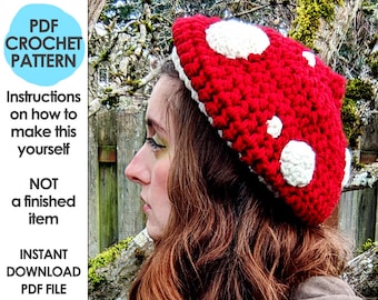 mushroom hat crochet pattern, slouchy beanie, mushroom, toadstool, crochet gift, crochet mushroom, mori girl, cottage core