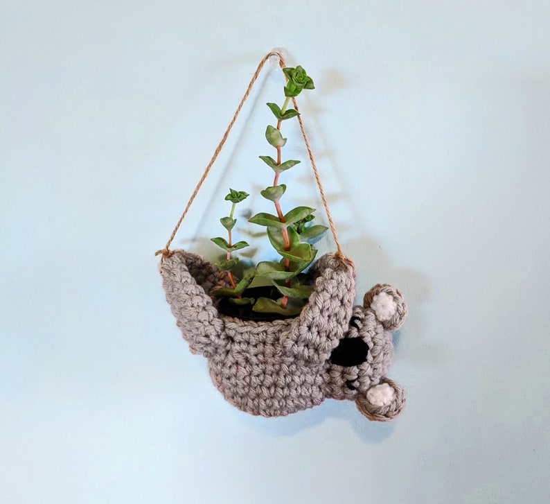 koala planter crochet pattern, mini succulent planter, hanging crochet planter, animal planter, koala crochet Bild 3