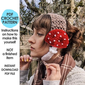 Mushroom Earmuffs, Crochet Mushroom Headband, Toadstool Ear Warmers, Cottagecore