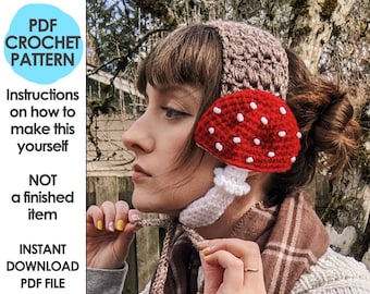 Mushroom Earmuffs, Crochet Mushroom Headband, Toadstool Ear Warmers, Cottagecore