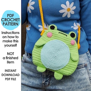 Crossbody Froggy Bag Crochet Pattern, Frog, Toad, Crochet Purse, Kawaii