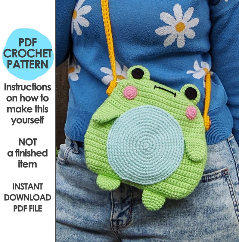 Crossbody Froggy Bag Crochet Pattern, Frog, Toad, Crochet Purse, Kawaii image 1