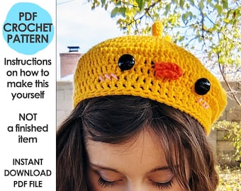 Ducky Beret Crochet Pattern, Crochet Hat Pattern, Kawaii Duck Hat, Crochet Beret