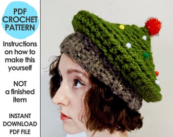 Christmas Tree Hat Crochet Pattern, christmas tree hat, novelty christmas hat, crochet christmas tree, ugly sweater party, christmas crochet