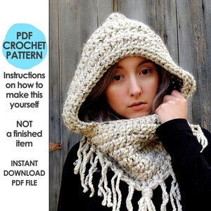 crochet pattern, cowl pattern, chunky hooded cowl, hooded cowl, fantasy, elf hood, men hooded scarf, womens hooded cowl, mothers day gift image 1