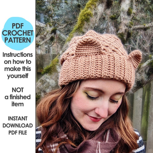 Slouchy Bear Beanie Crochet Pattern, Slouchy Hat, Kawaii Bear Hat, Crochet Animal Beanie, Winter Hat