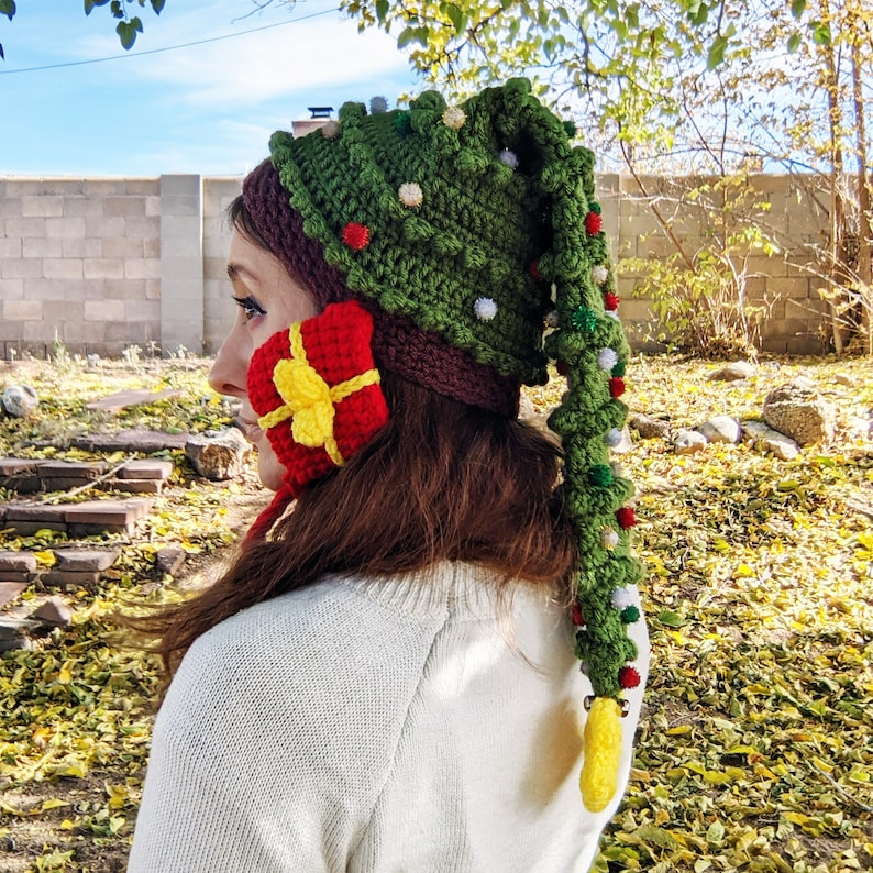 crochet christmas hat pattern, christmas tree hat, novelty christmas hat, crochet christmas tree, ugly sweater party, christmas crochet image 4