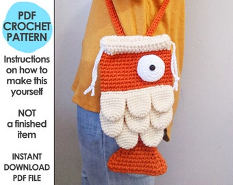 crochet fish bag pattern, crochet purse pattern, fish purse, koi fish bag, animal purse, kawaii bag