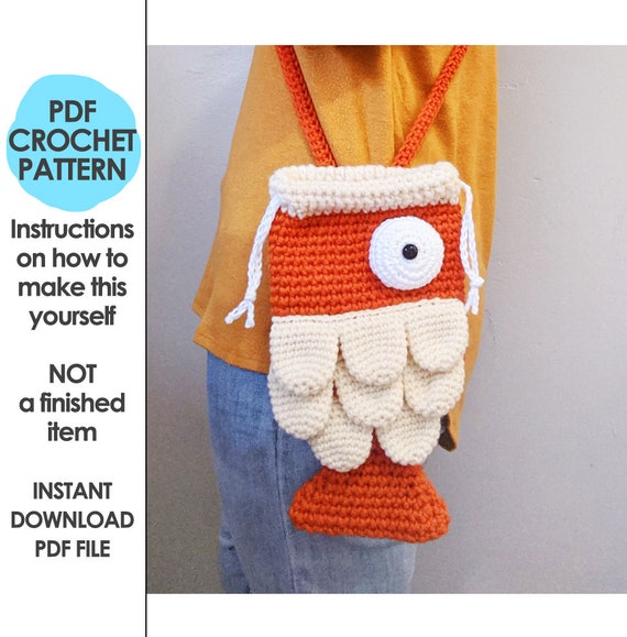 Crochet Fish Bag Pattern, Crochet Purse Pattern, Fish Purse, Koi Fish Bag,  Animal Purse, Kawaii Bag 