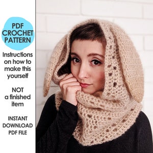 Mohair Rabbit Cowl Crochet Pattern, Bunny Ears Cowl, Hooded Cowl, Kawaii Crochet Pattern, cottage core, mori girl