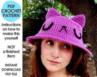 Cat Ears Bucket Hat Crochet Pattern, Crochet Hat Pattern, Kawaii cat kitty hat, Cat Hat