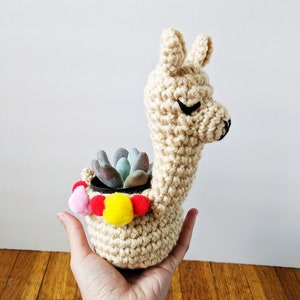 llama planter crochet pattern, crochet mini planter, succulent planter, cactus plant pot cover, alpaca crochet planter, crochet home decor image 7