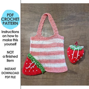 Strawberry Travel Bag Crochet Pattern, Strawberry Market Bag, Compact Reusable Bag