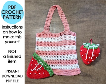 Strawberry Travel Bag Crochet Pattern, Strawberry Market Bag, Compact Reusable Bag