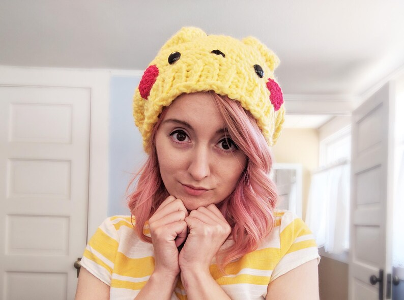 crochet pattern, pokemon crochet pattern, slouchy hat crochet pattern, pikachu hat, pokemon, crochet hat, pokemon hat, pokemon cosplay image 7