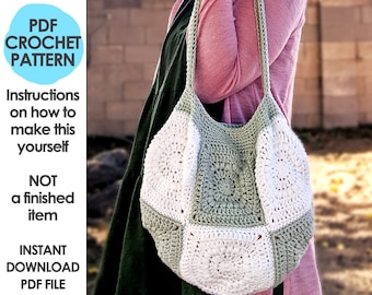 Crochet Bag Pattern, Patchwork Granny Square Purse, Handbag Pattern, Hobo Bag, Mori Girl, Cottage Core