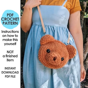 Bear Plushie Crossbody Bag Crochet Pattern, Small Crochet Purse, plushie stuffed animal, kawaii bear