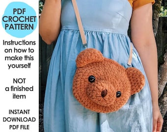 Bear Plushie Crossbody Bag Crochet Pattern, Small Crochet Purse, plushie stuffed animal, kawaii bear