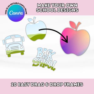 Fill Your Own School Themed Frames with Photo & Background on CANVA with Easy Drag and Drop Editable Canva Frames Template