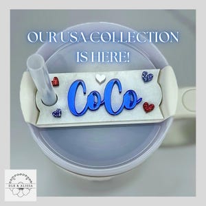 Stanley Name Tag, July 4th, Coquette, Patriotic Name Topper, Personalized Tumbler Lid, Stanley Cup Accessories Name Plate, Memorial Day, USA