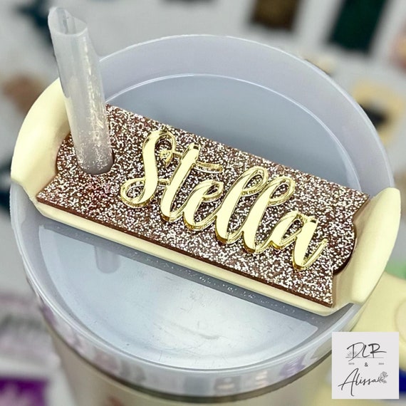 Custom Tumbler Name Tag, 20 30 40oz Stanley Accessories, Glitter Name Topper, Personalized Tumbler Lid, Stanley Cup Name Plate, Gift for Her