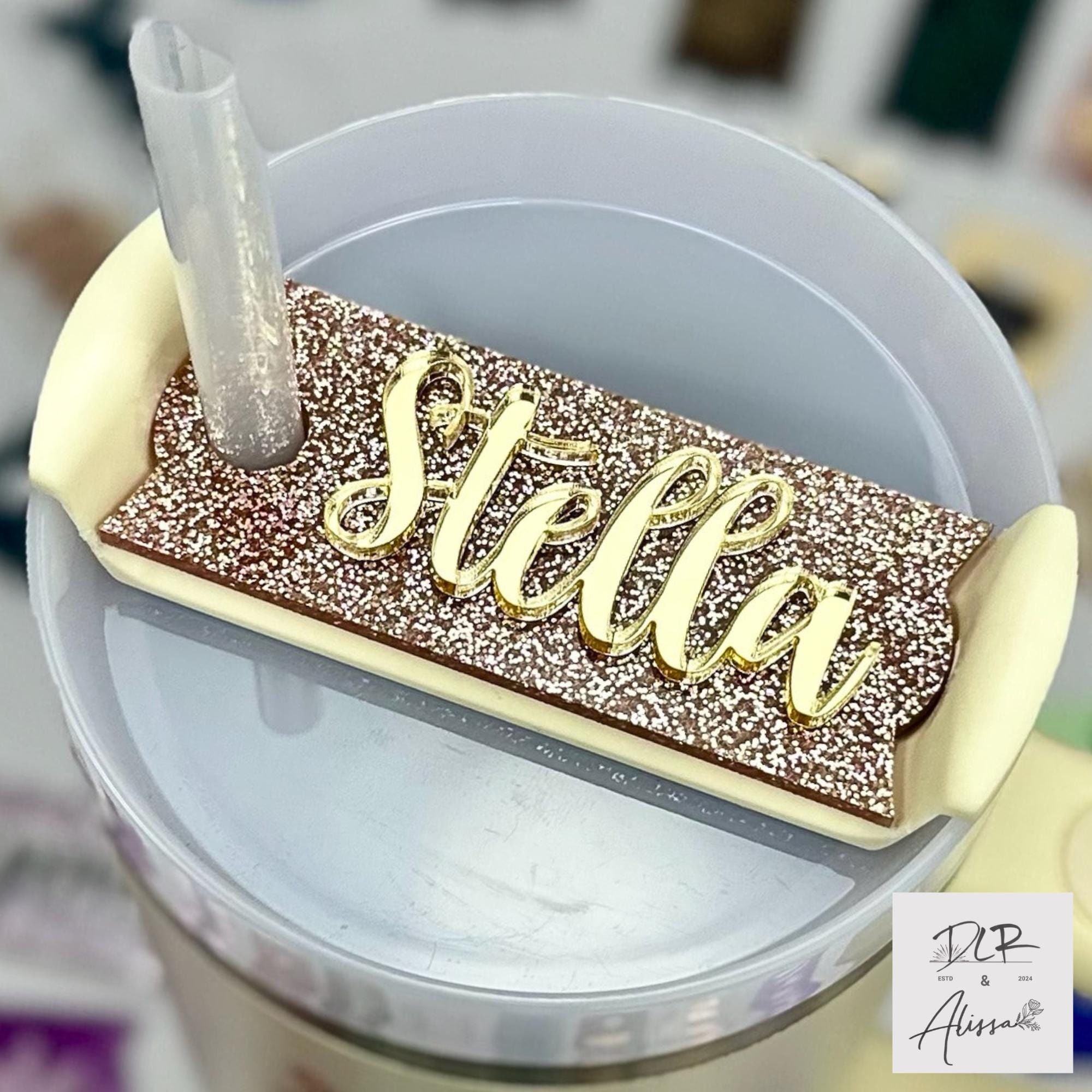 Custom Tumbler Name Tag, 20 30 40oz Stanley Accessories, Glitter Name Topper, Personalized Tumbler Lid, Stanley Cup Name Plate, Gift for Her