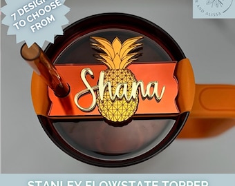 Personalized Stanley Topper Karol G Collection, Custom Pineapple Tumbler Name Plate, Stanley Flowstate Accessories