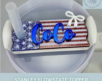 Personalized Stanley USA Topper, Patriotic Name Plate, Stanley Cup Accessories, Memorial Day, July 4th, 250th Anniversary