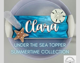 Stanley Name Tag, Starfish Sand Dollar Topper, Personalized Tumbler Lid, Stanley Cup Accessories Summer Name Plate, Summertime Beach Stanley