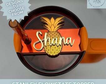 Personalized Stanley Topper Karol G Collection, Custom Pineapple Tumbler Name Plate, Stanley Accessories F2